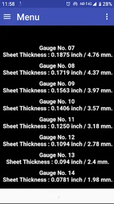 Sheet Gauges Thickness android App screenshot 2